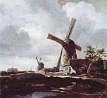Windmill, Paintings - Landscape with Windmills near Haarlem by Jacob van Ruisdael